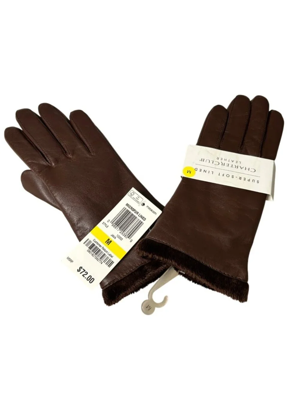 NEW Charter Club Brown Leather Gloves Women's M Super Soft Microfur Lined NWT